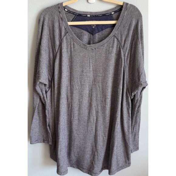 Tommy Hilfiger Sport Womens Blue Striped Scoop Neck Workout Lounge Knit Top XXL - Picture 1 of 10